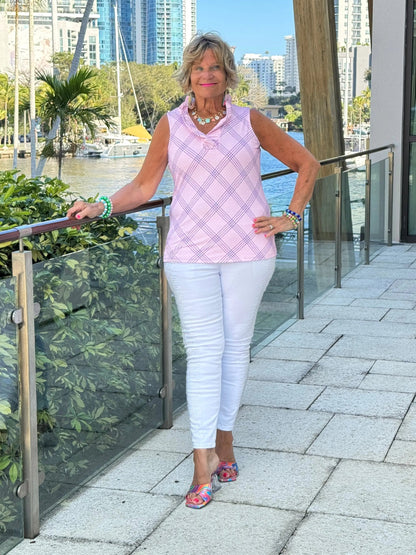 LULU B PINK CHIC SLEEVELESS RUFFLE TOP