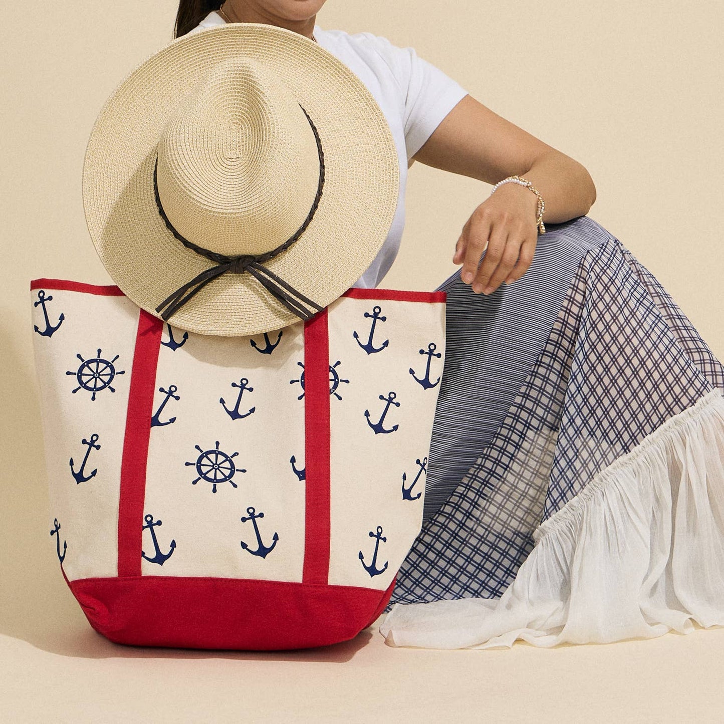 Anchor Wheel Printed Tote Bag