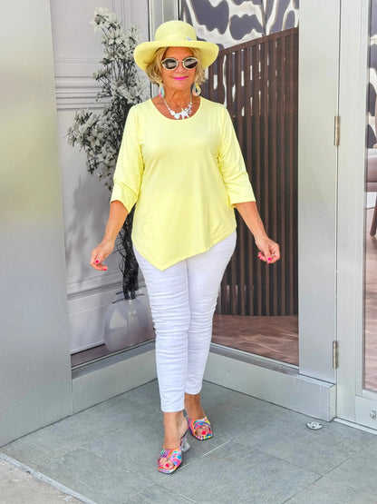 LULU-B CLEAR YELLLOW ASYMMETRIC TOP