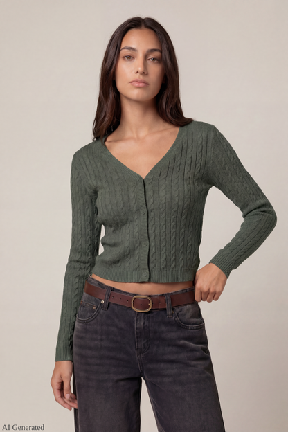 Cable Knit Button-Up Cardigan