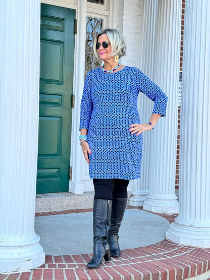 LULU-B SHADES OF BLUE SLEEVE DRESS