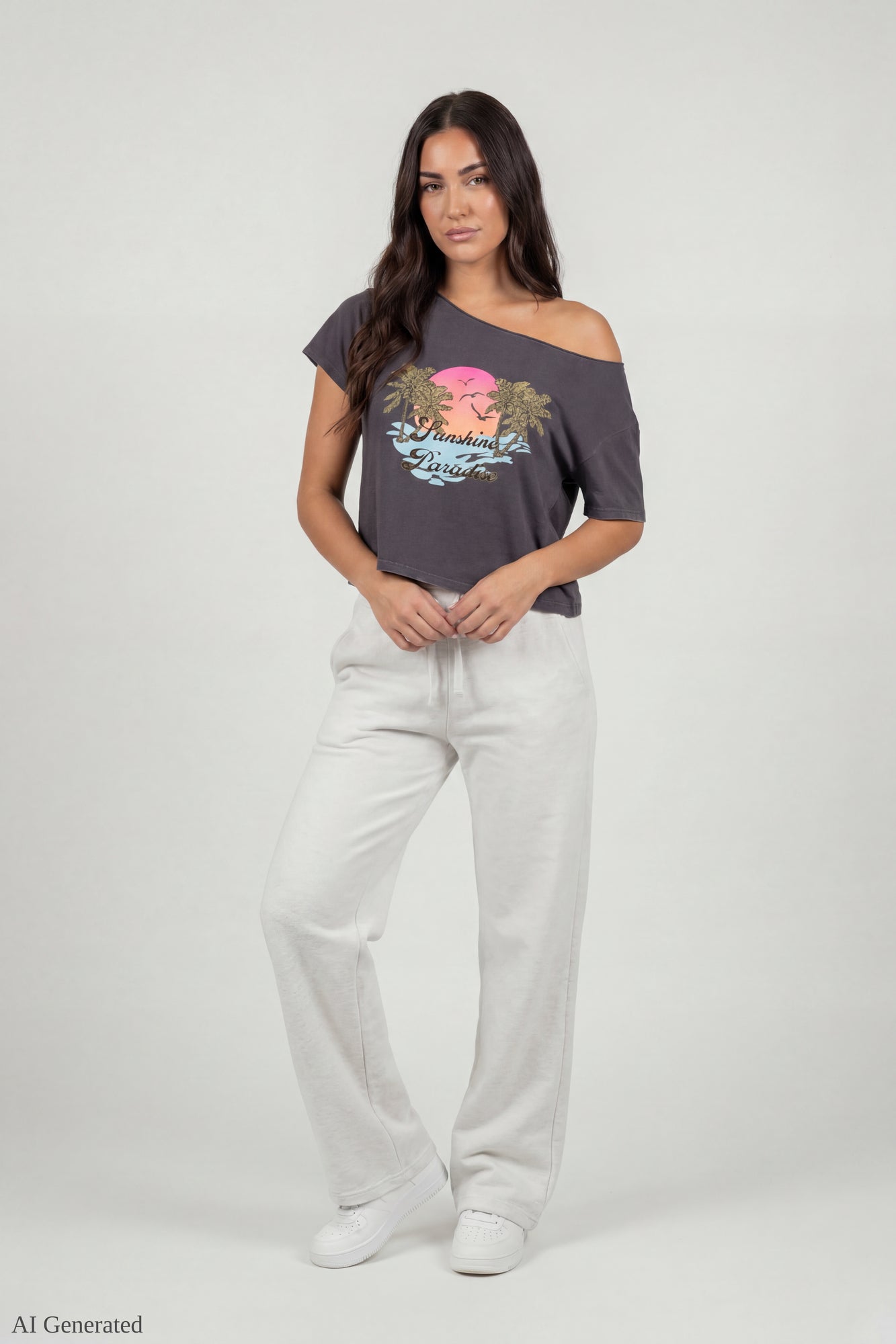 Off-Shoulder Summer Graphic T-Shirt