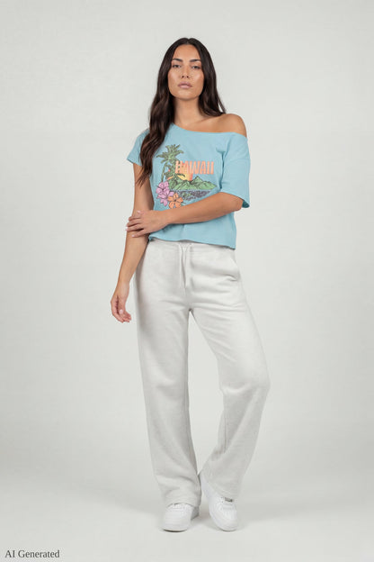 Off-Shoulder Summer Graphic T-Shirt
