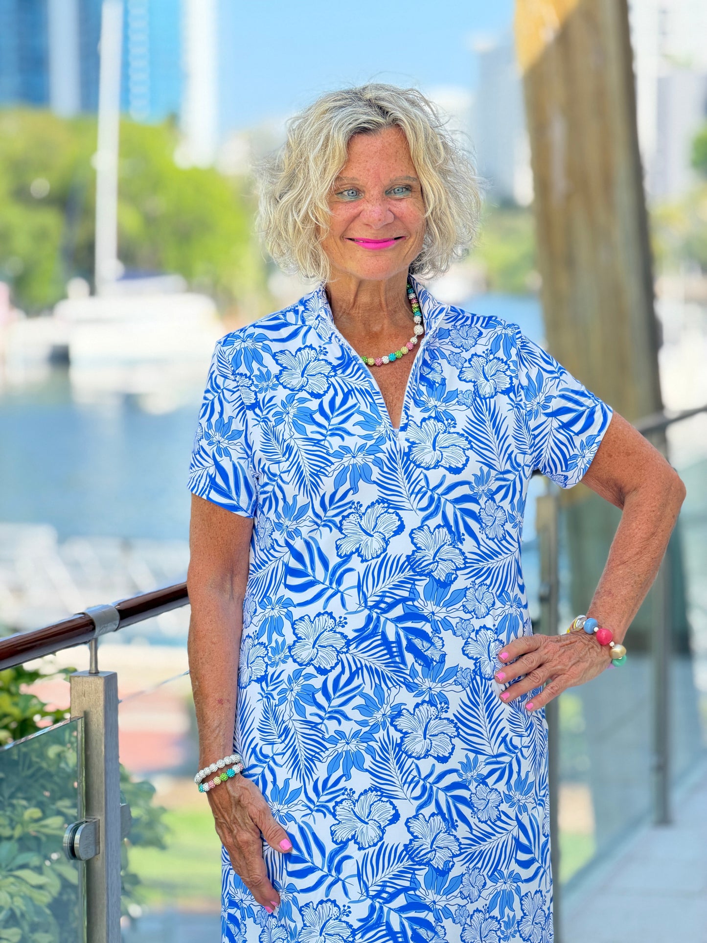 LULU B HIBISCUS COAST HALF ZIP SLEEVE DRESS