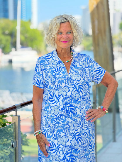 LULU B HIBISCUS COAST HALF ZIP SLEEVE DRESS