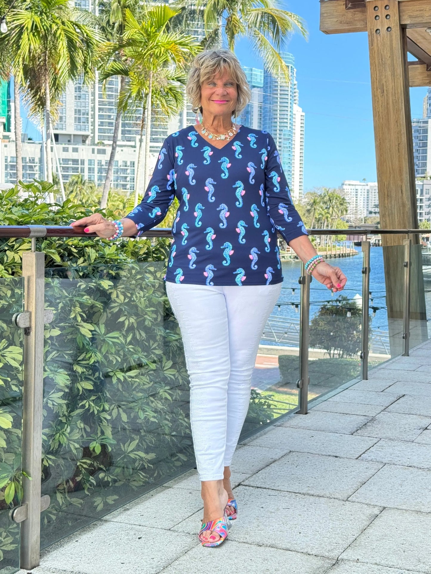 LULU B MIDNIGHT REEF V NECK TOP