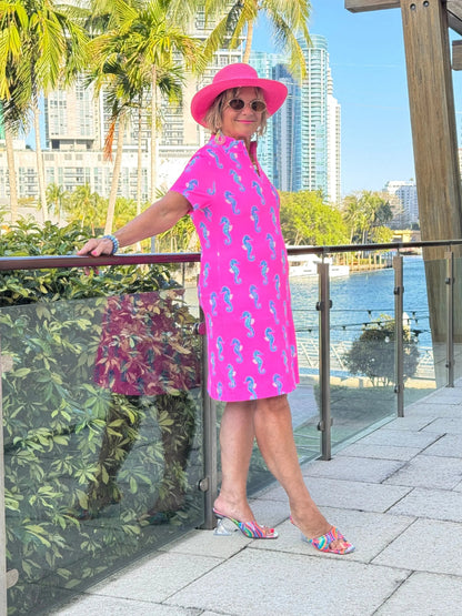 LULU B SEAHORSE BAY HALF ZIPPER SHORT SLEEVE DRESS