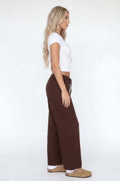 Linen-Blend Flowy Wide Leg Pant