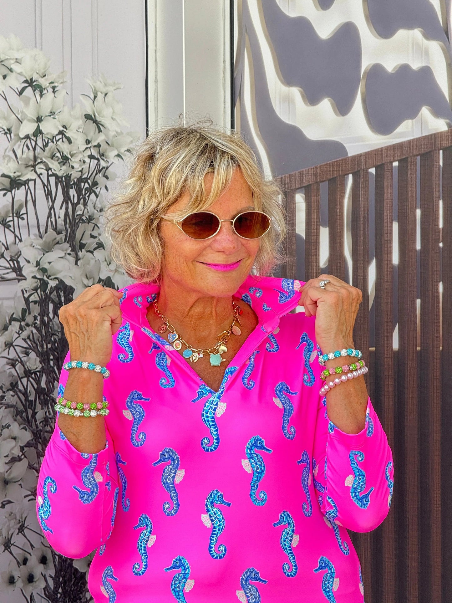 LULU B SEAHORSE BAY 3/4 SLEEVE V-NECK COLLAR SHIRT
