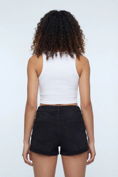 Stretch High Rise Black Denim Short