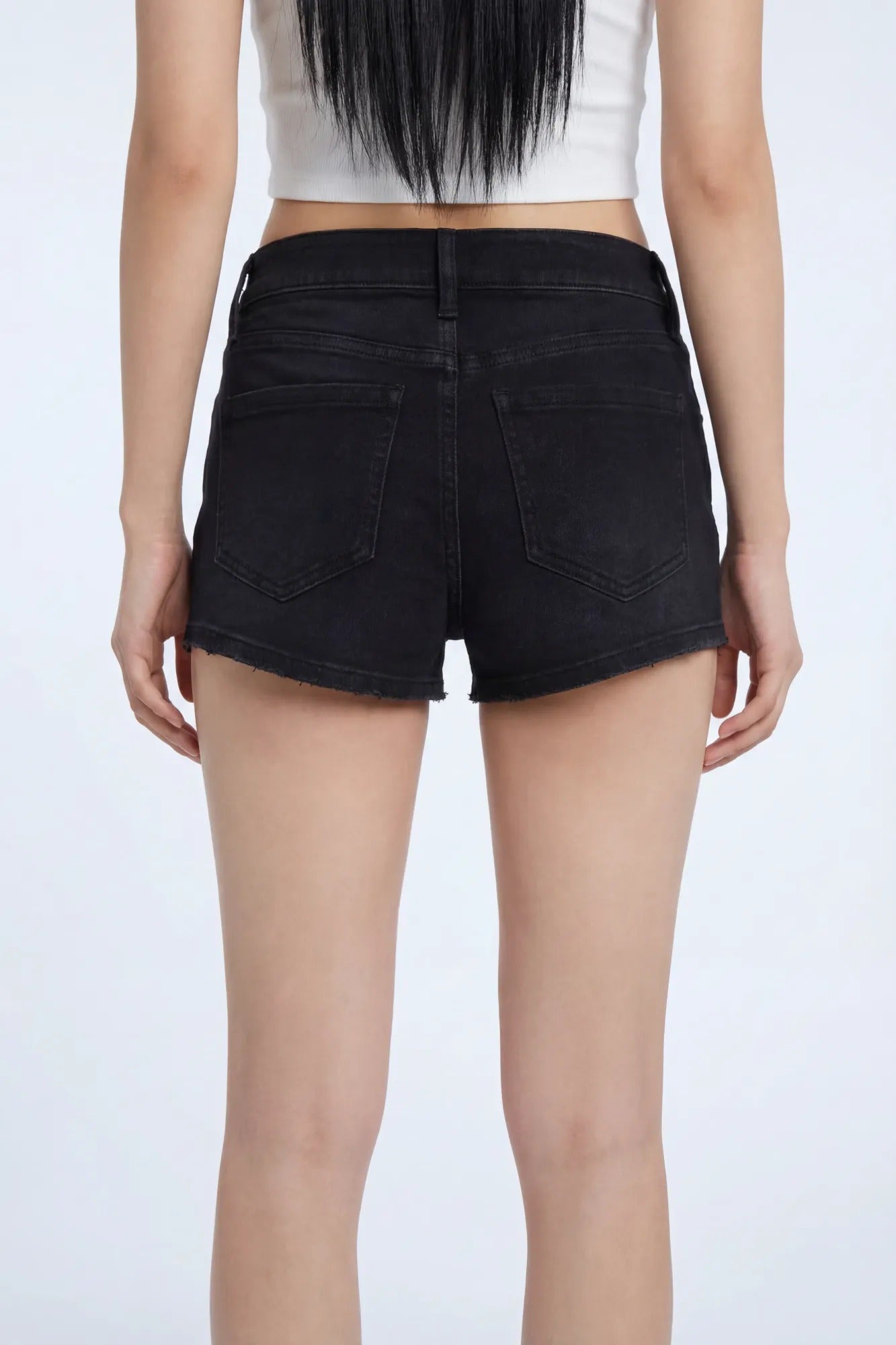 Stretch Low Rise Black Denim Shortie
