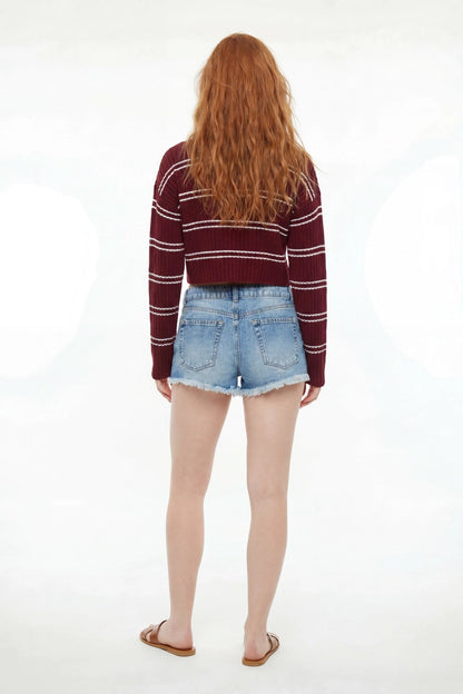 Chelsea Heart Print High-Rise Medium Denim Short