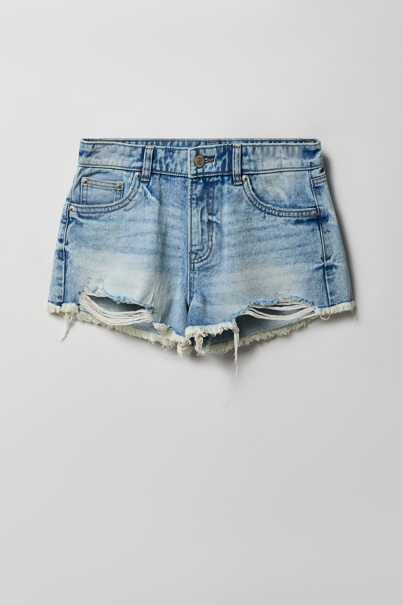 Ripped NYC Stitched Light Denim Short