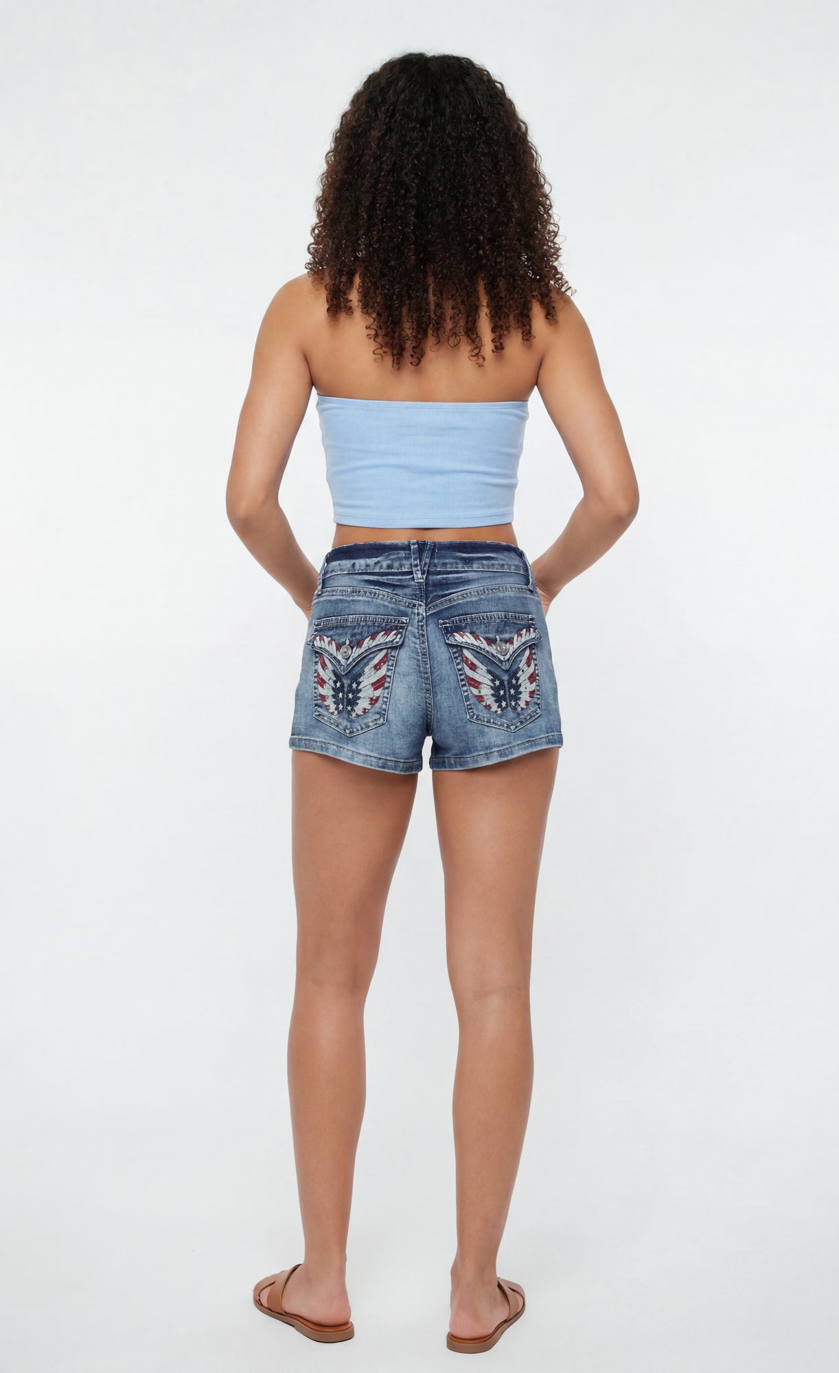 Stretch Mid Rise Rhinestone Detail Denim Short