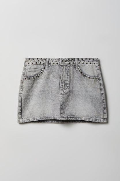 Studded Denim Mini Skirt