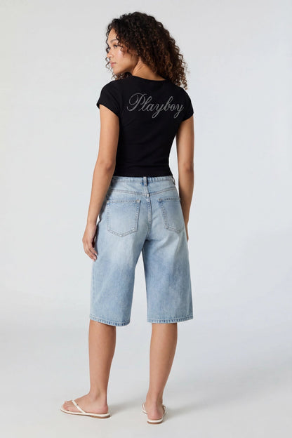 Soft Contour Playboy Rhinestone Square Neck T-Shirt