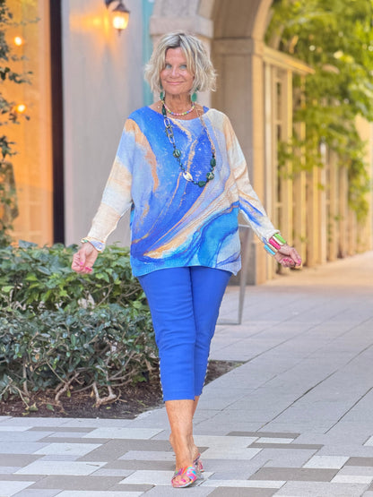 EMBELLISHED  LATTICE CAPRI COBALT