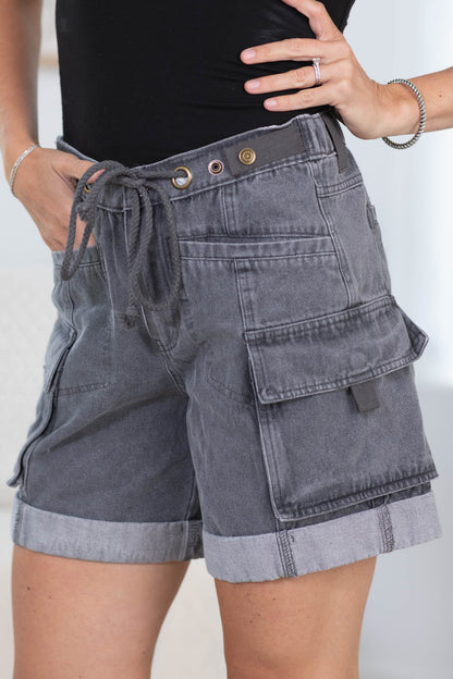 Charcoal Vintage Washed Cotton Cargo Shorts