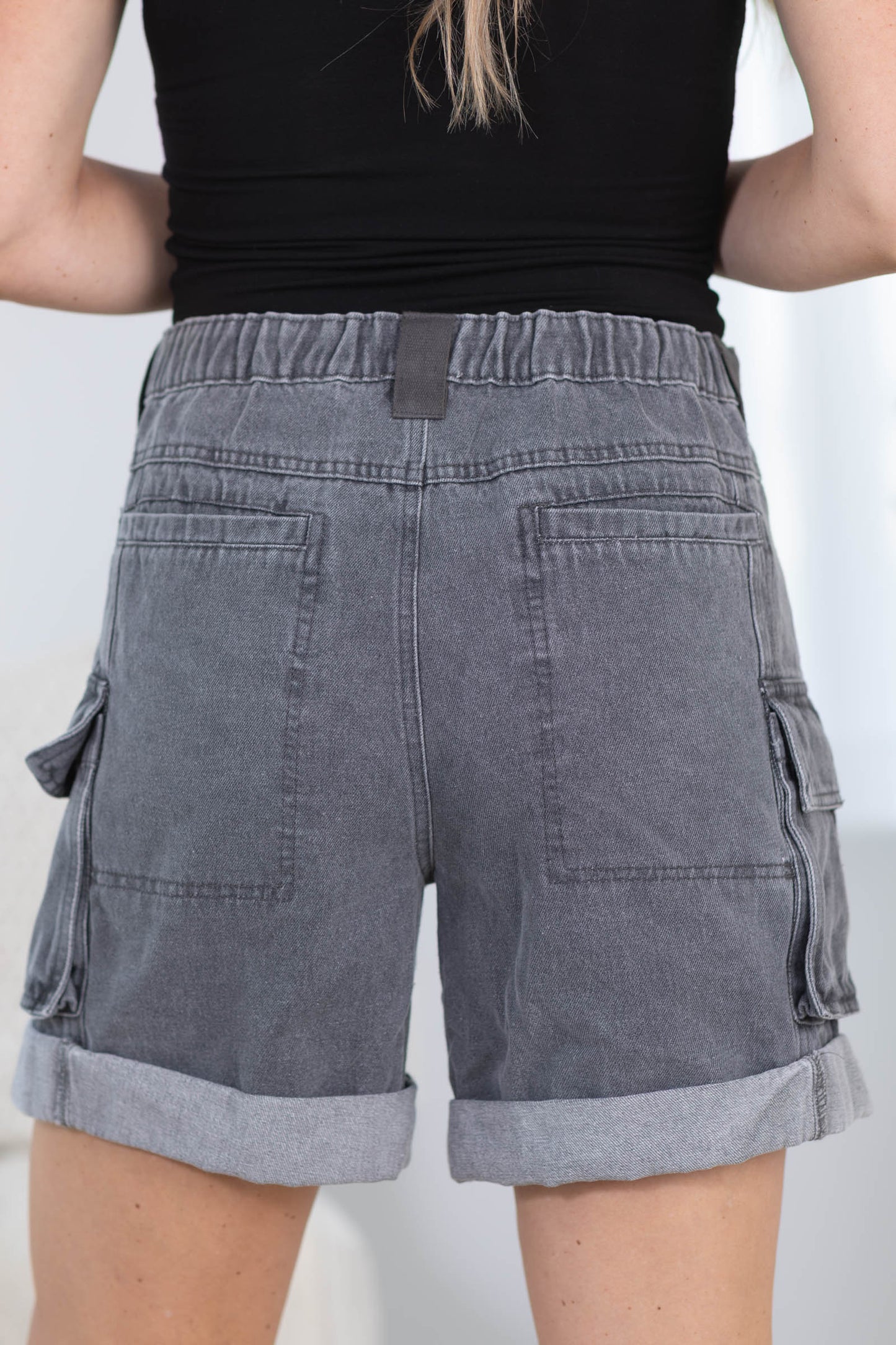 Charcoal Vintage Washed Cotton Cargo Shorts