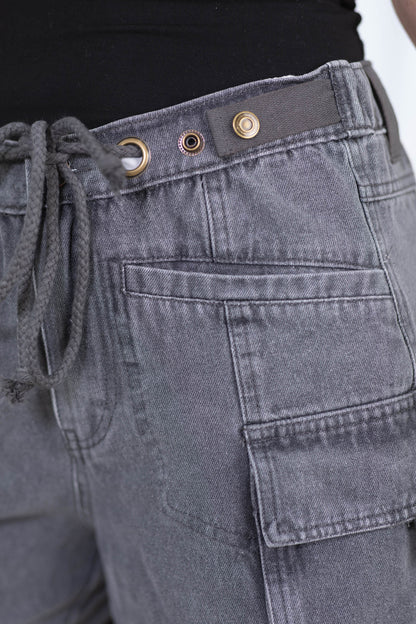 Charcoal Vintage Washed Cotton Cargo Shorts