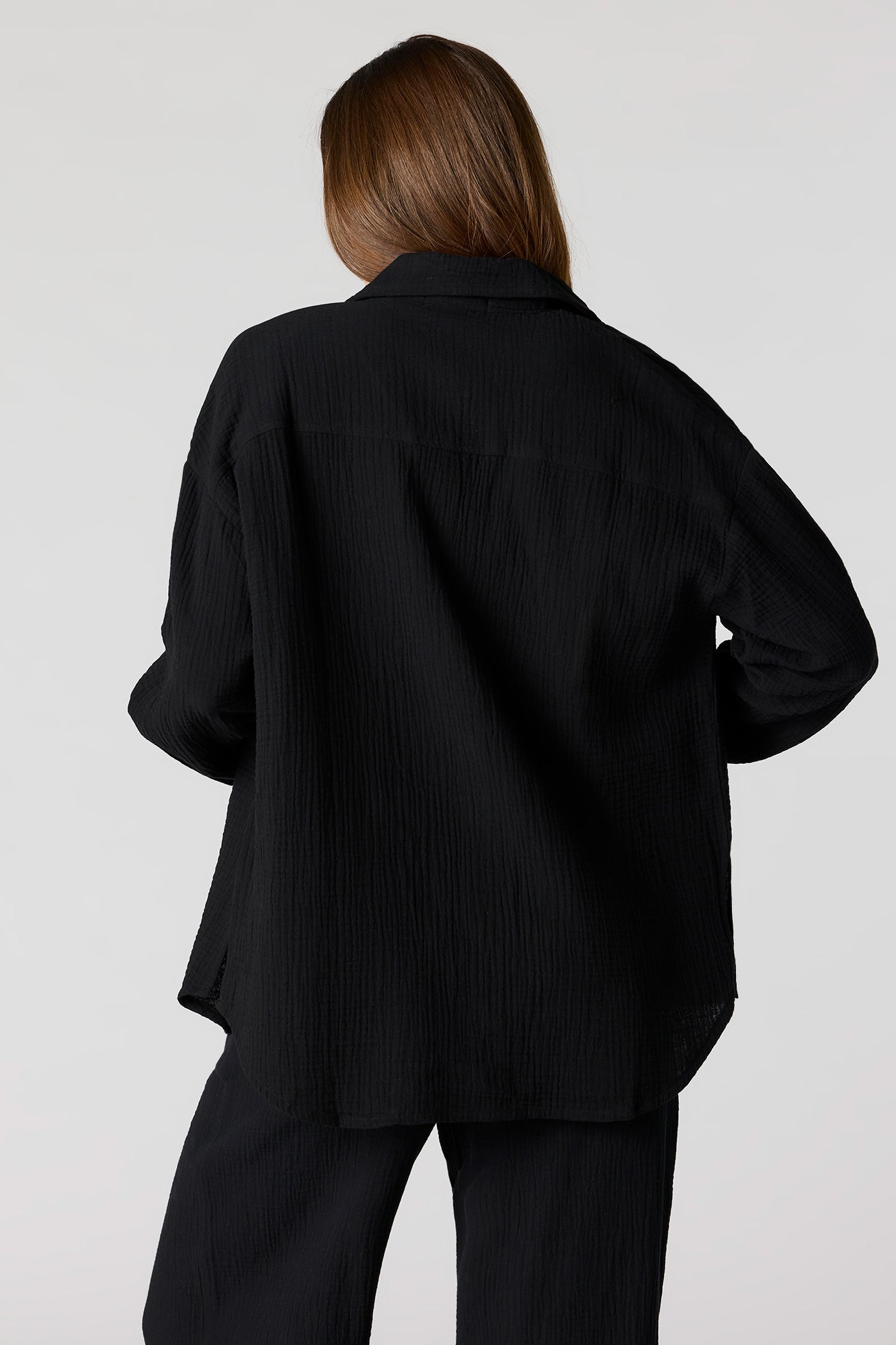Textured Oversized Button-Up Top