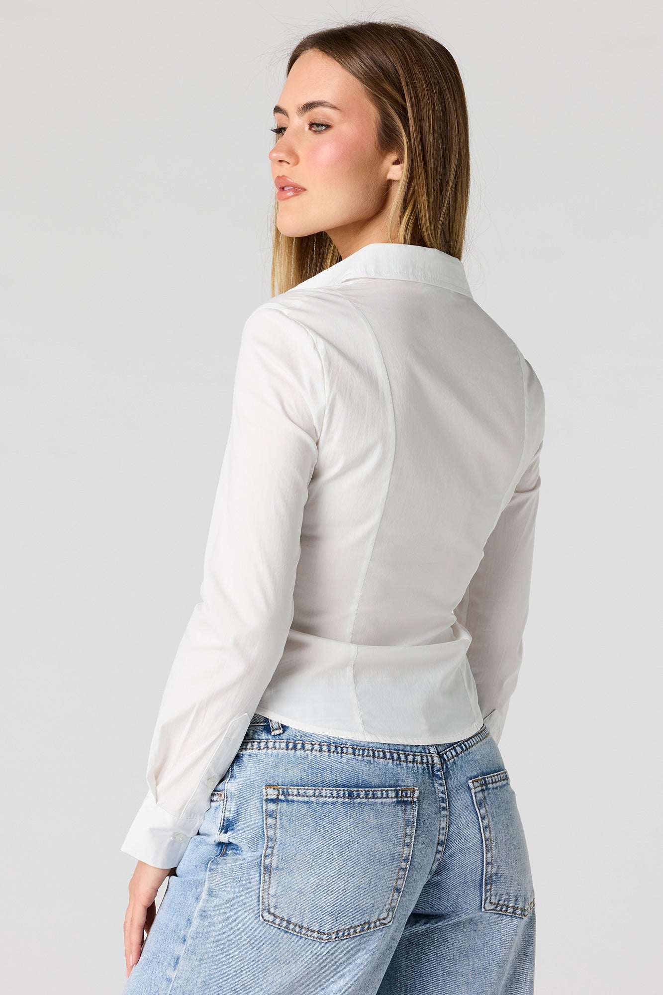 Long Sleeve Cinched Button-Up Top