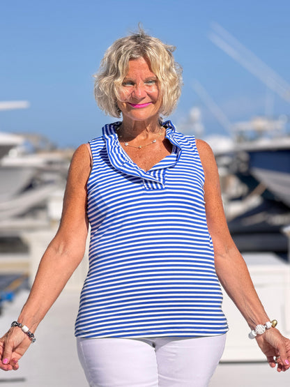 HARBOR BLUE SLEEVELESSS RUFFLE