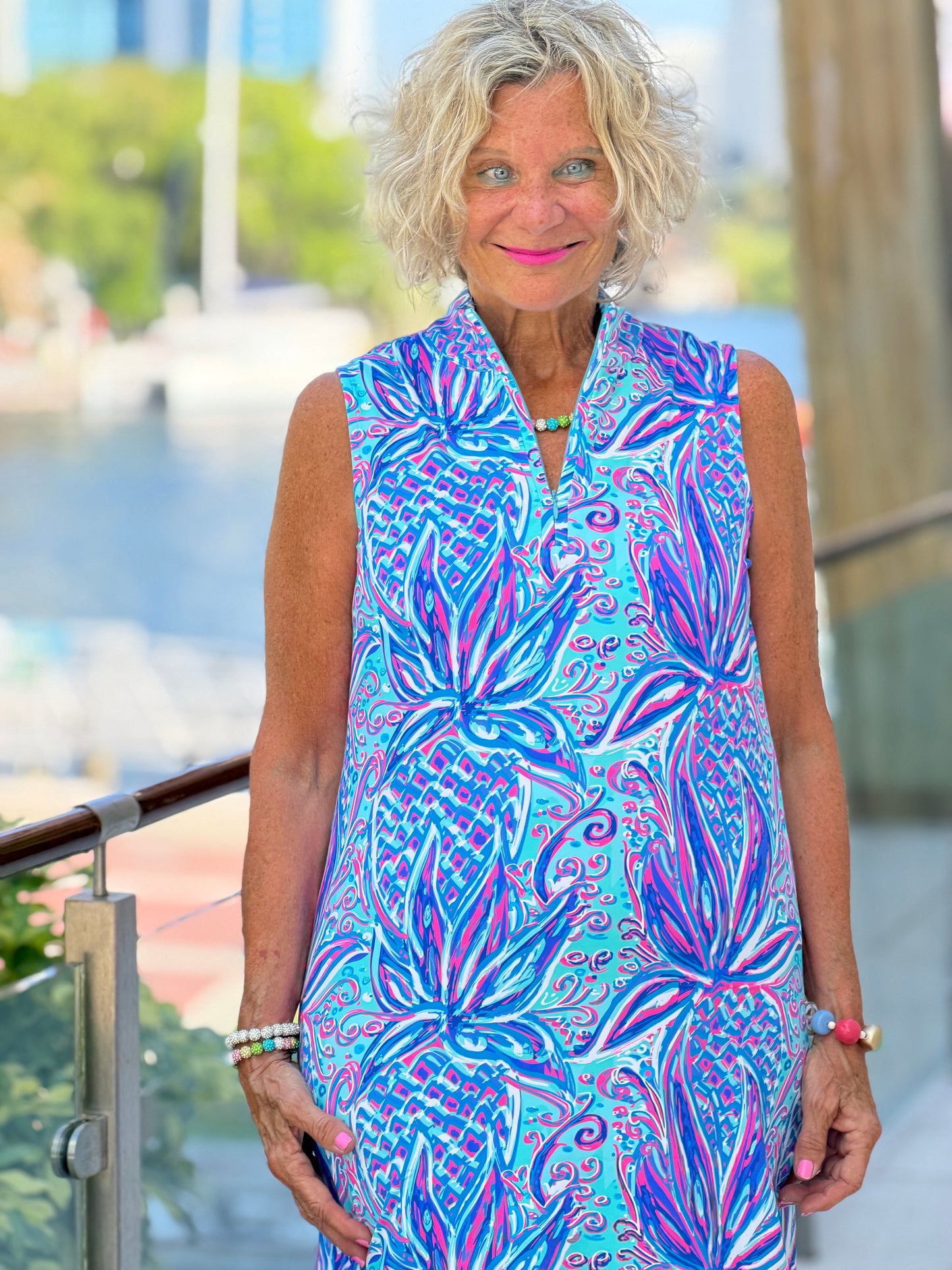 LULU B PALM ROYALE HALF ZIPPER MIDDY DRESS