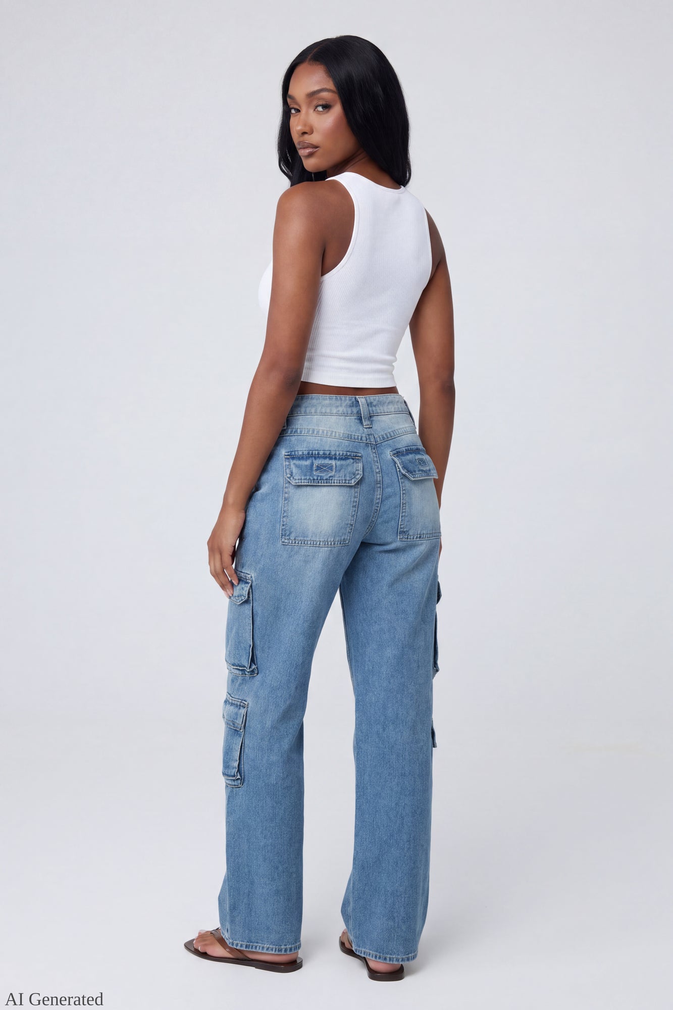 Ripped Low Rise Cargo Jean