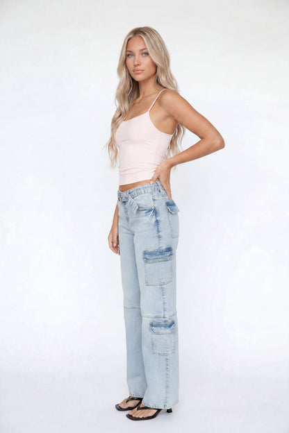 Stretch Low Rise Belted Cargo Jean
