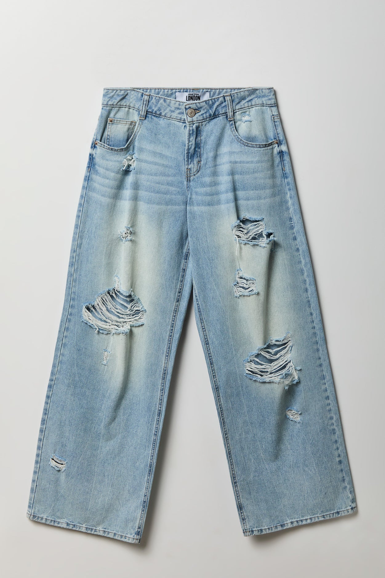 London Ripped Low Rise Super Baggy Light Jean