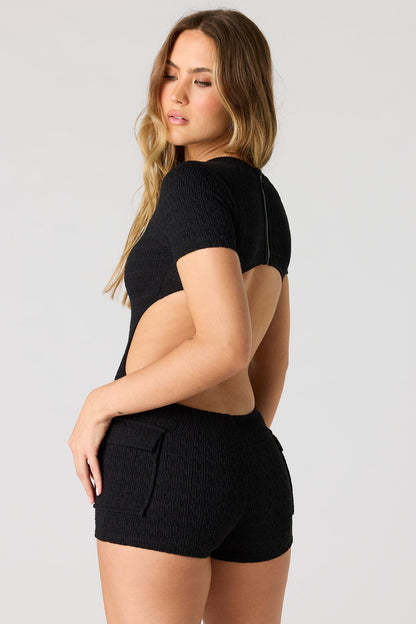 Textured Cutout Short Sleeve Romper