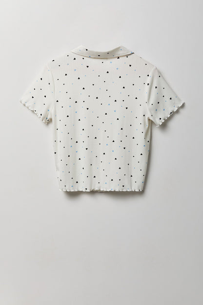 Pointelle Button-Up Top & Short Pajama Set