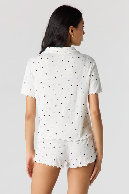 Pointelle Button-Up Top & Short Pajama Set