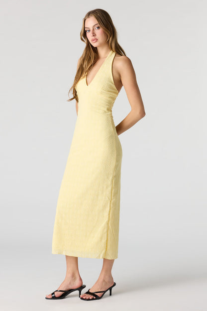 Braless Textured Halter Midi Dress