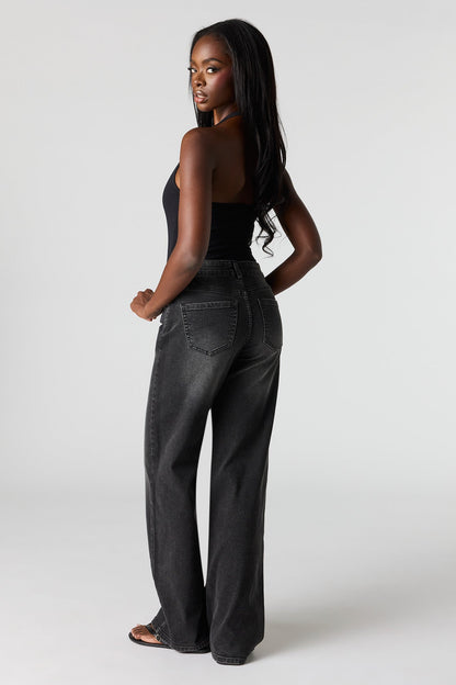 Paris Stretch High Rise Wide Leg Washed Black Jean