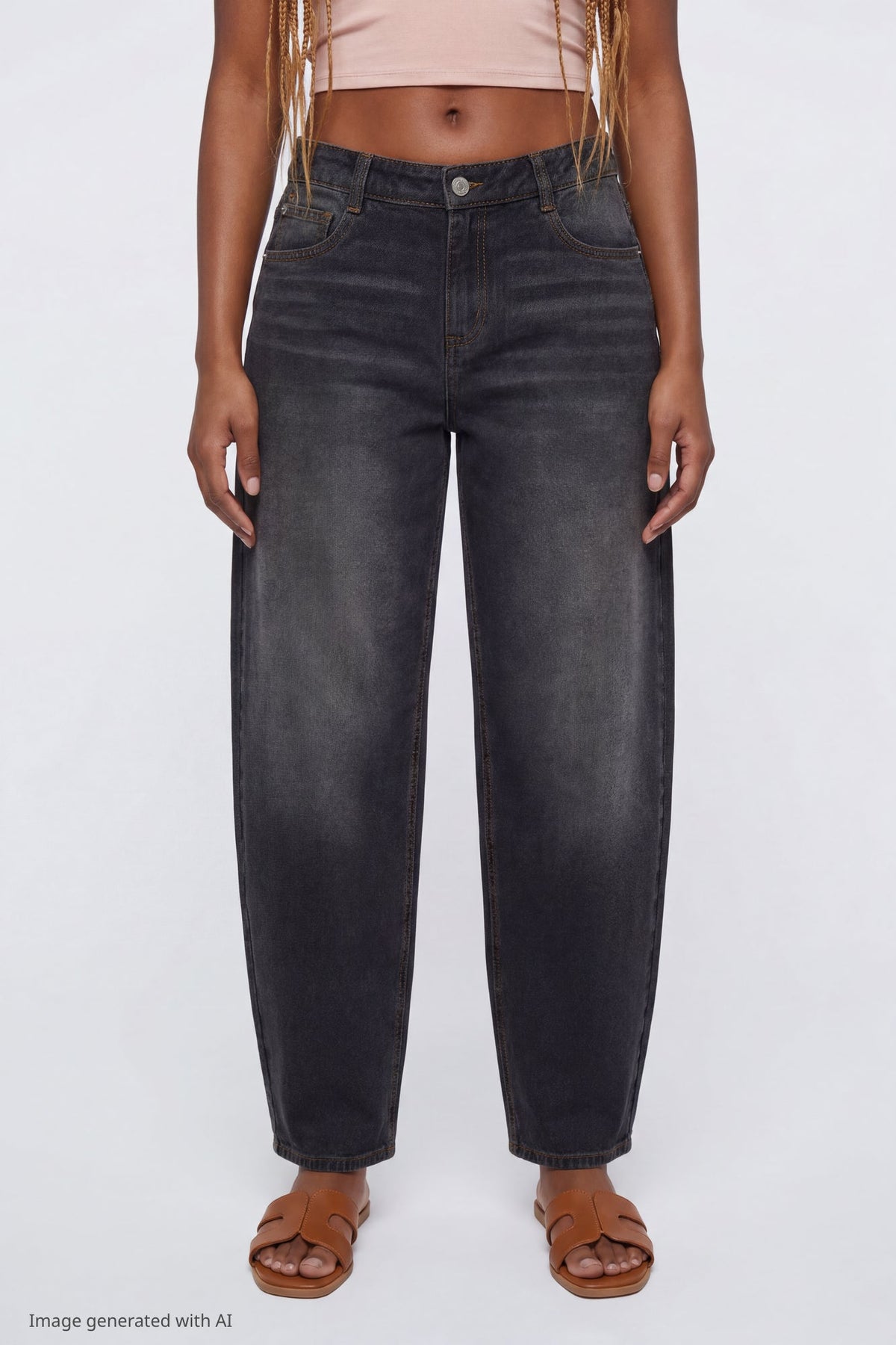 Low Rise Barrel Washed Black Jean