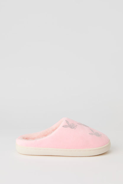 Playboy Rhinestone Faux Fur Slipper