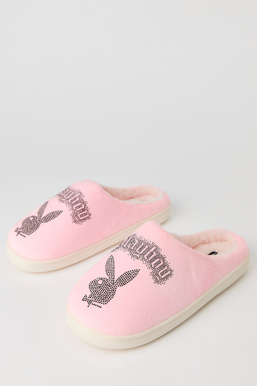 Playboy Rhinestone Faux Fur Slipper