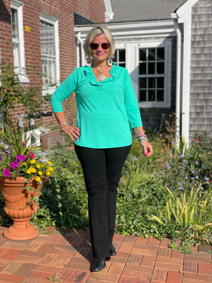 LULU-B SOLID MINT RUFFLE TOP