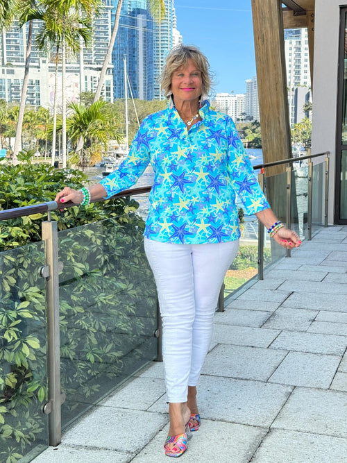 LULU B STARFISH SPLASH RUFFLE TOP
