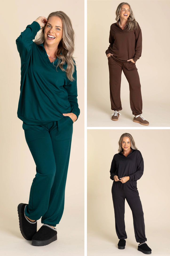 Butter Soft Collared Top And Joggers Sets