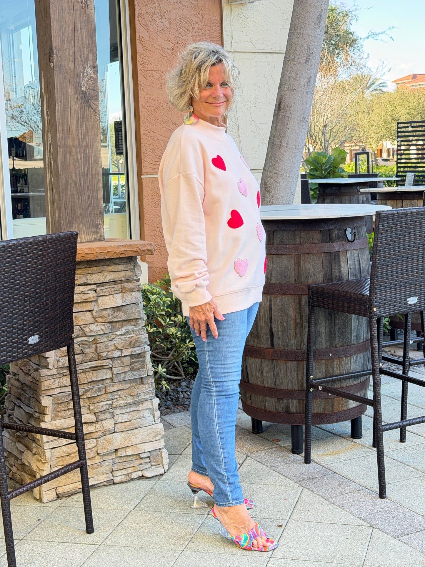 Glitter Trim Chenille Heart Valentine Sweatshirt