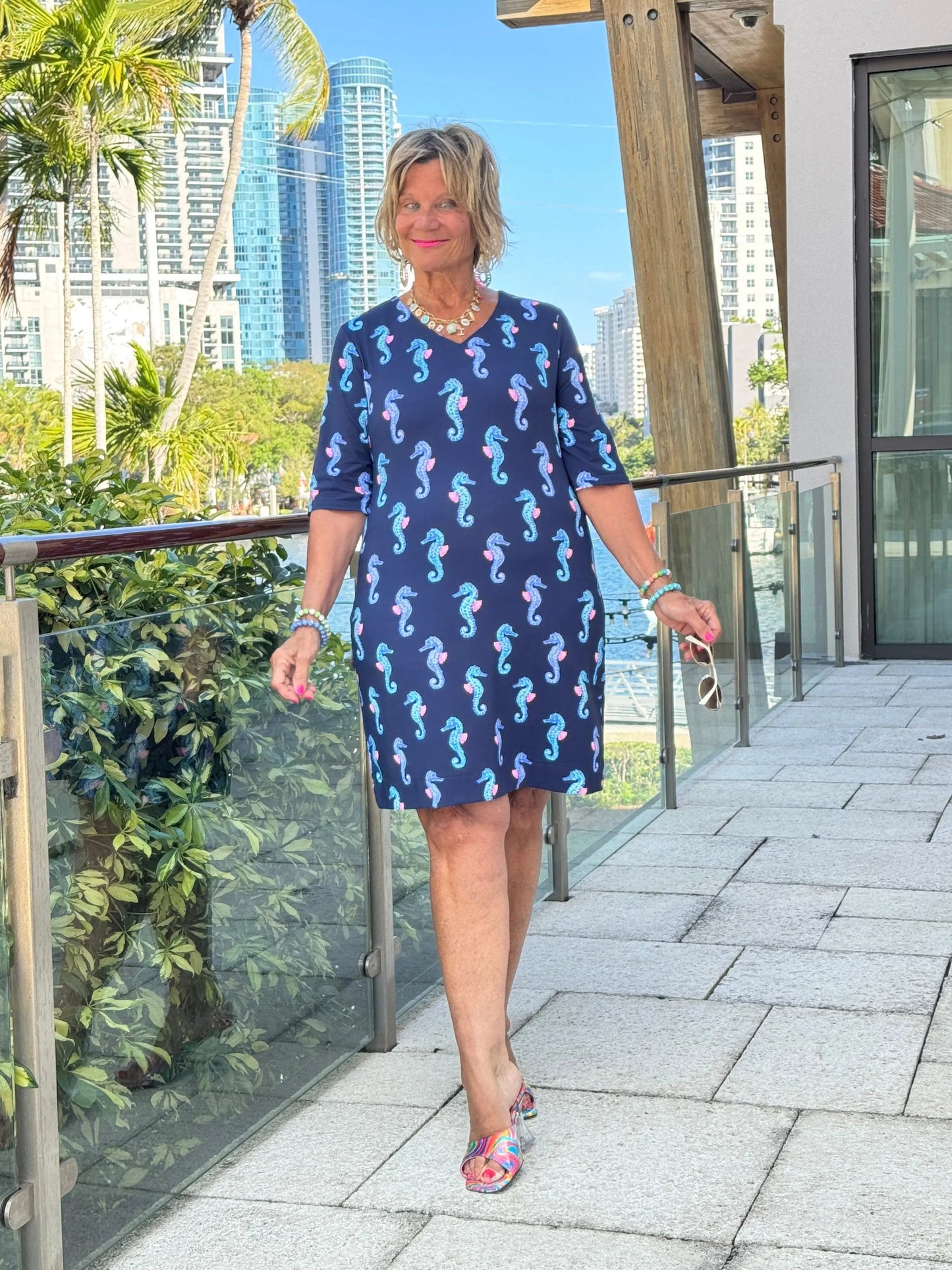 LULU B MIDNIGHT REEF ELBOW SLEEVE DRESS