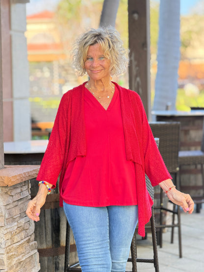 LULU B RED MESH RUFFLE  WRAP