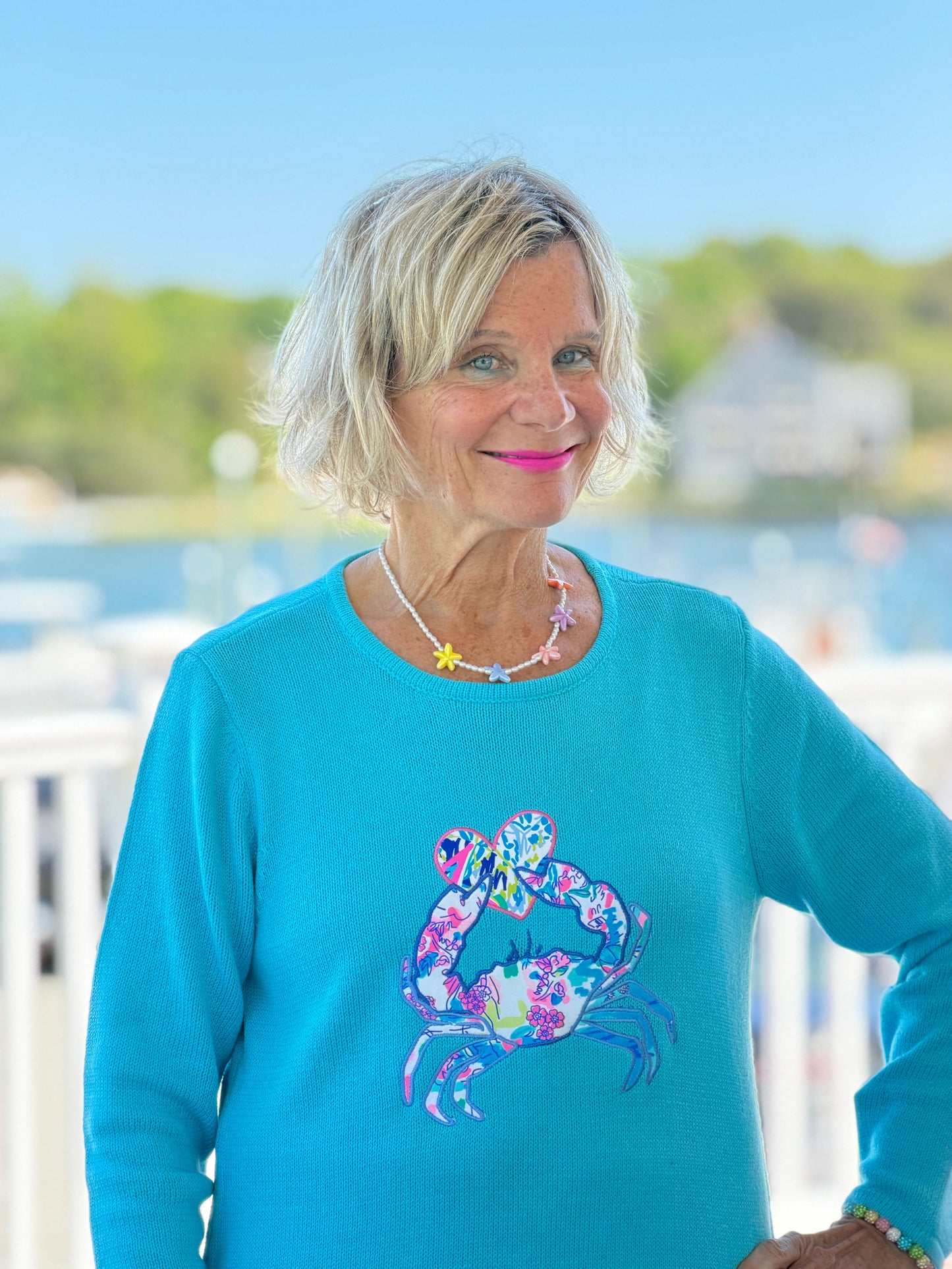 BEACH CLUB AQUA CRAB SWEATER