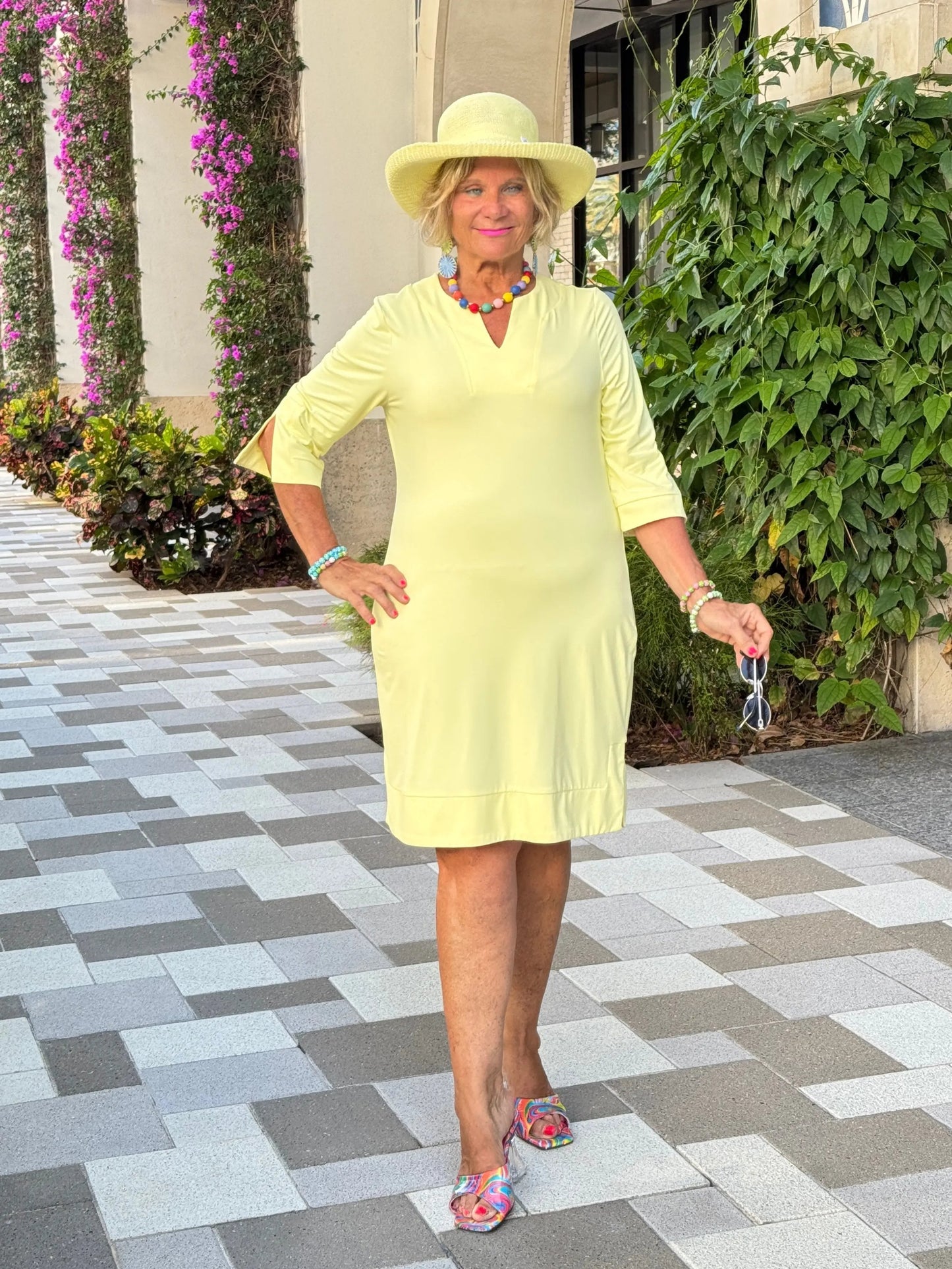 LULU-B SOLID SUNSHINE NOTCH SLEEVE DRESS