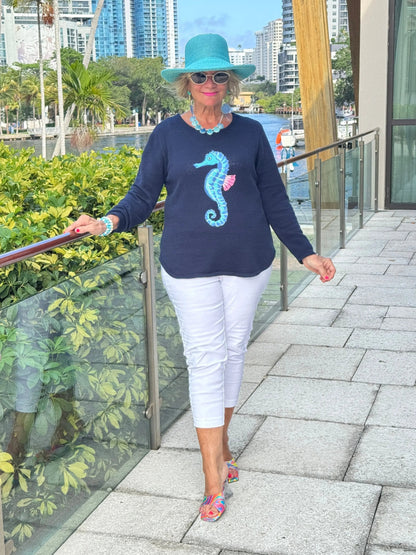 LULU-B NAVY SEAHORSE SWEATER