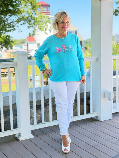 BEACH CLUB AQUA ADIRONDACK SWEATER