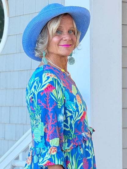 CORAL GARDEN RUFFLE V Neck DRESS